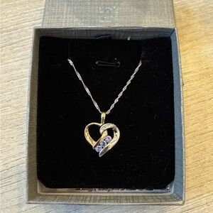 14k white gold over Silver Heart Pendant with diamonds and sapphires.